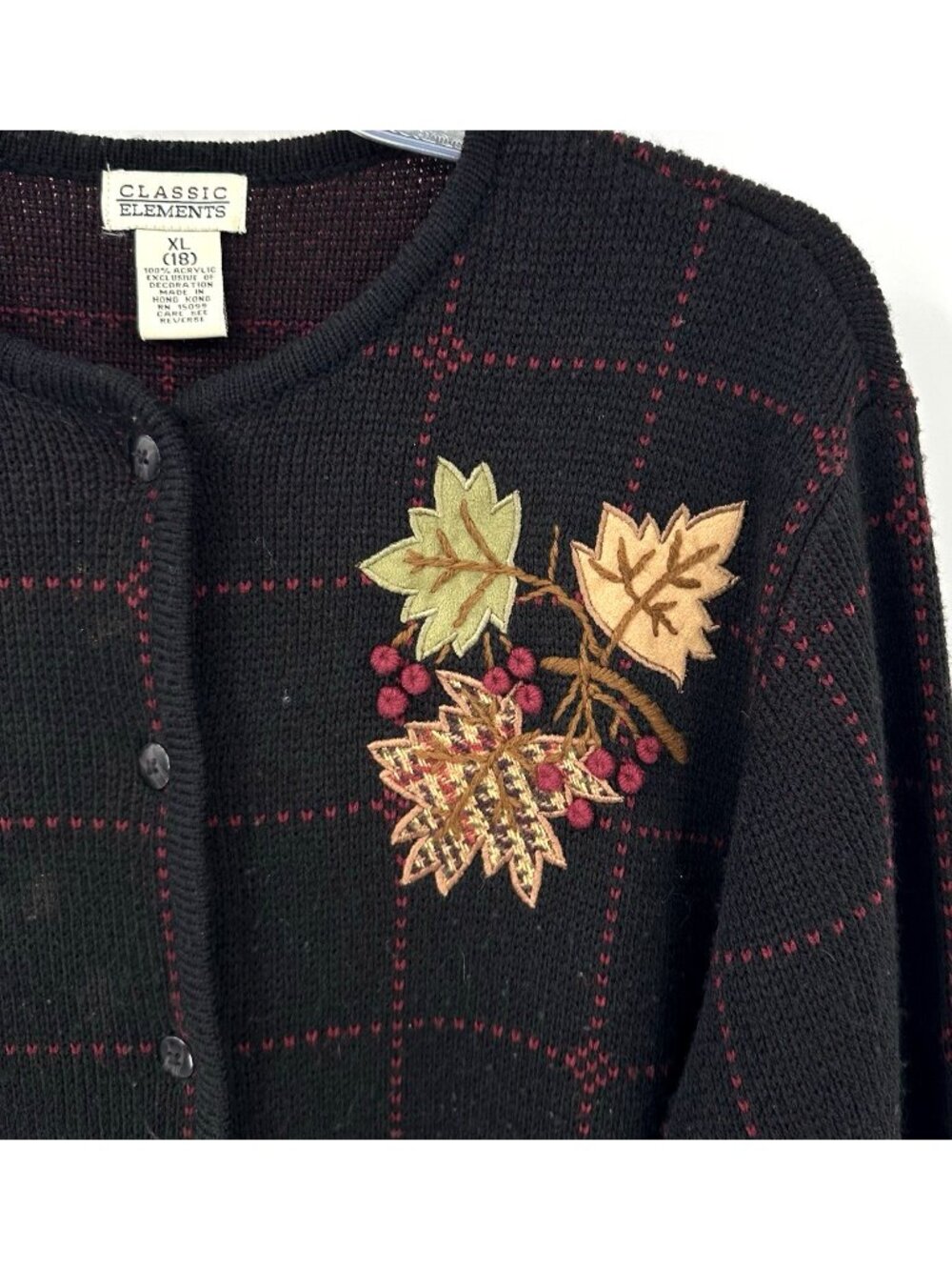 vintage FALL AUTUMN CARDIGAN SWEATER leaves embroidered XL knit cozy boho - Picture 4 of 10